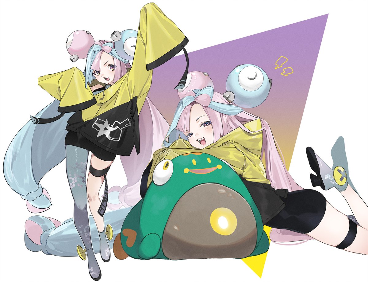 iono (pokemon) 1girl jacket pokemon (creature) teeth yellow jacket long hair grey pantyhose  illustration images