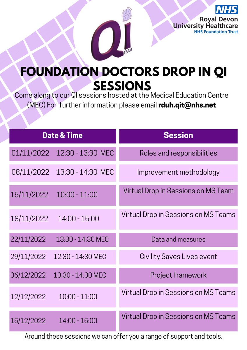 @RDUH_Safety are excited to be delivering this programme of #qualityimprovement training for our #FoundationDoctors #Juniordoctors over the next few weeks @RoyalDevonNHS Northern services! 1st session tomorrow 👇