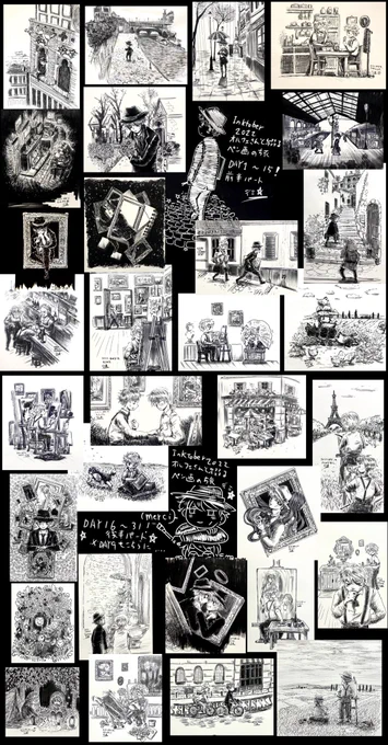 #今月描いた絵を晒そう 
#オルフェさんと綴るペン画の旅
せっかくなのでまとめまして
前半後半で分けて繋げてみました。
今月は見事にモノクロ!
カラー画描いてないなぁ…水彩も触らずに珍しいです
その代わり集中して1日1絵描けたかなと思います
旅が終わってとても寂しい! 