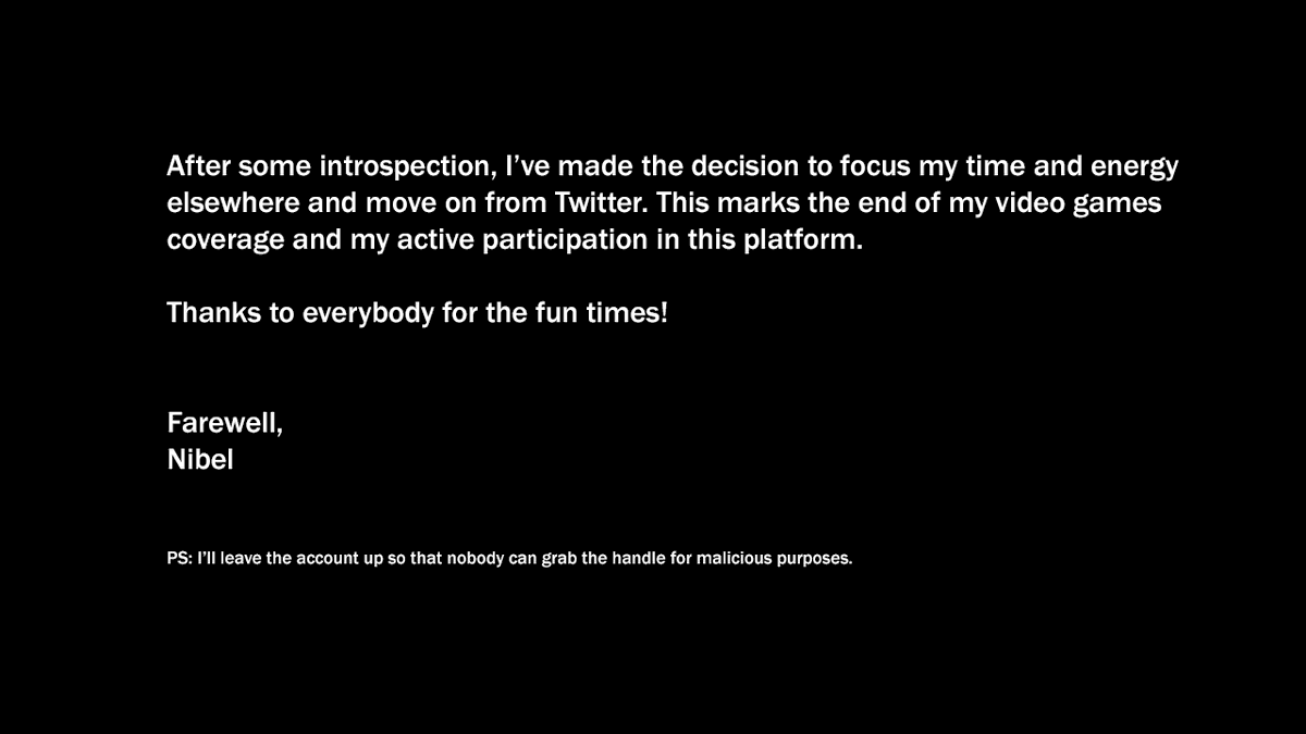Andy_VGC's tweet photo. Nibel has quit Twitter, which is  really sad. Thanks for the incredible service and supporting VGC from the start @Nibellion https://t.co/mMzjXNQqs4