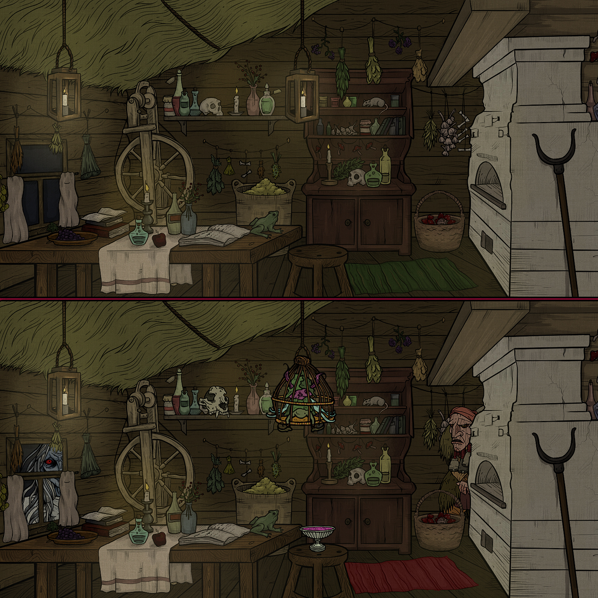volaticagame's tweet photo. 🎃 Happy #Halloween, fellow Witches and Wizards! 

Some dark magic 🔮 changed 6 things in this hut. You'll need to find all 6 differences to eliminate it and stay safe. 

🦇 Reply with what you see! https://t.co/cBo5gnIF1o