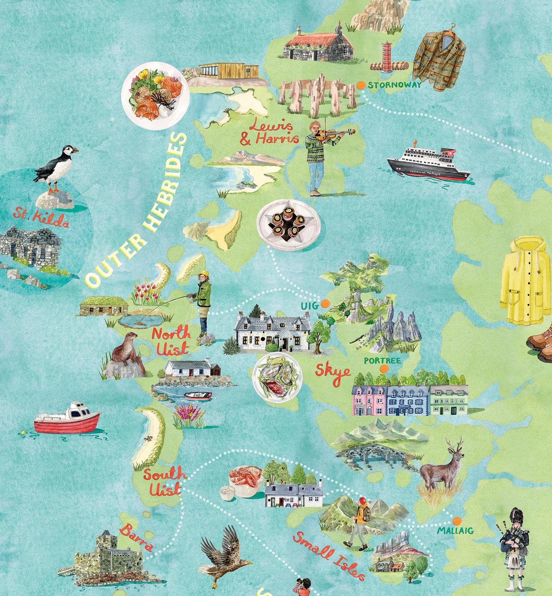 New map of the Scottish Hebrides has just been added to my shop - crop of the map below #Illustration #Scotland #map #watercolour