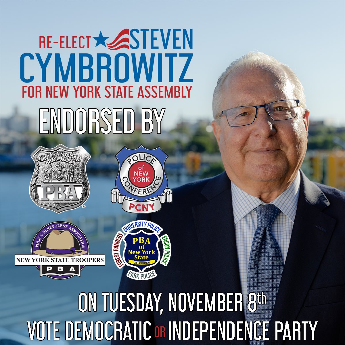I'm proud to be endorsed by our city and state police unions! Keeping you safe has always been a priority of mine — and I'll continue to work to ensure that law enforcement has the tools it needs to keep criminals off our streets.