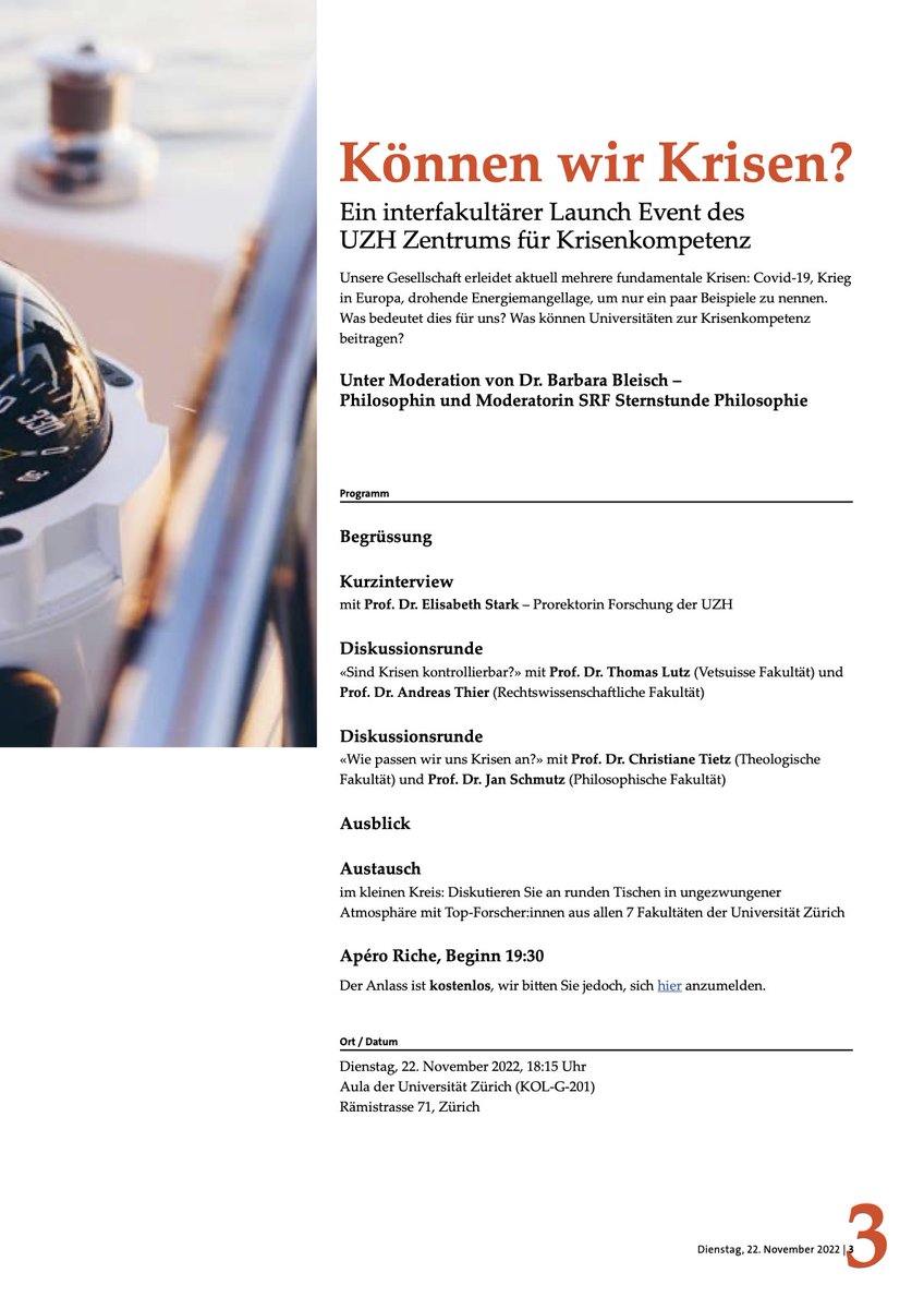 To our colleagues <a href="/uzh_en/">University of Zurich</a> and <a href="/ETH_en/">ETH Zurich</a> : Maybe you might be interested in the interfaculty launch event of the UZH Centre for Crisis Competence, entitled "Can we Crisis?" (Nov. 22). More information below ⬇️(crisiscompetence.uzh.ch).