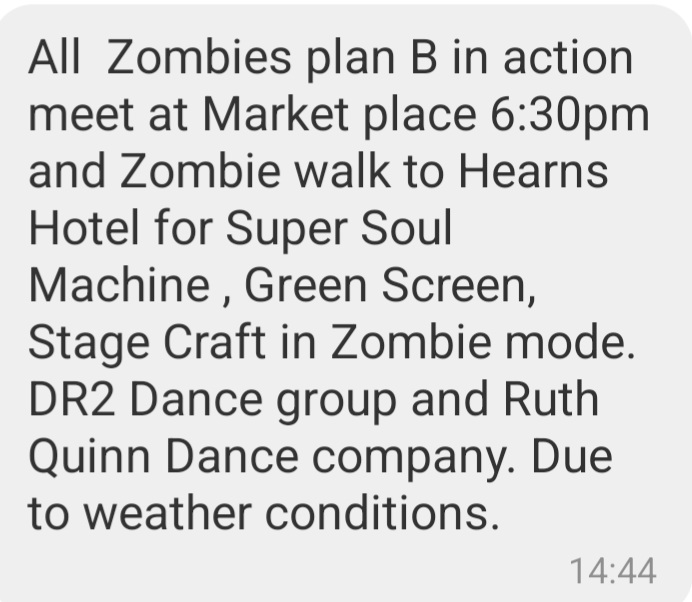 ClonmelBD's tweet photo. ATTENTION!!!! To All Zombies...take note of change of plan this evening...🎃😱💀☠️ https://t.co/aHP7wSOiWt