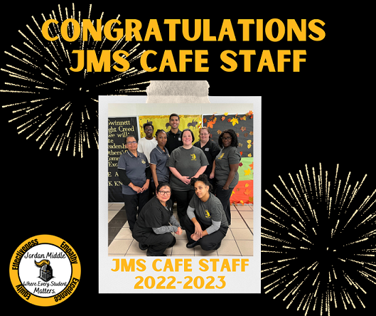 jordanmsgcps's tweet photo. A big Congratulations and shout out to Ms. Rowe and her JMS Cafe Staff! They received a score of 100 on their semi-annual inspection!!! Thank you to all the Cafe Staff members for all you do for JMS each and every day! #gcps #centralgwinnett #UKnightedWeShine #JMSUKnighted https://t.co/nnQ2xrIMbW