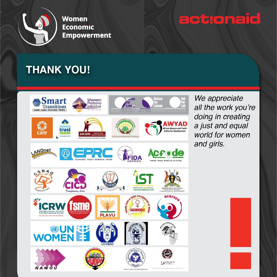 Thank you for the continued support of women's efforts and struggles in creating a just, and equal world for girls and women. All we want is a fairground for women to speak and be heard, know, and claim their rights. From all of us at ActionAid International Uganda. #WEE_EAC