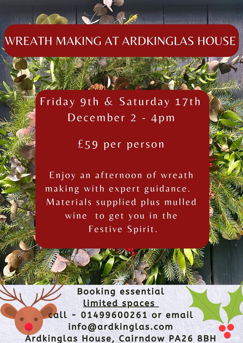 2 dates for wreath making.

<a href="/wildaboutargyll/">Wild About Argyll | Scotland’s Adventure Coast</a> <a href="/VisitScotland/">VisitScotland</a>