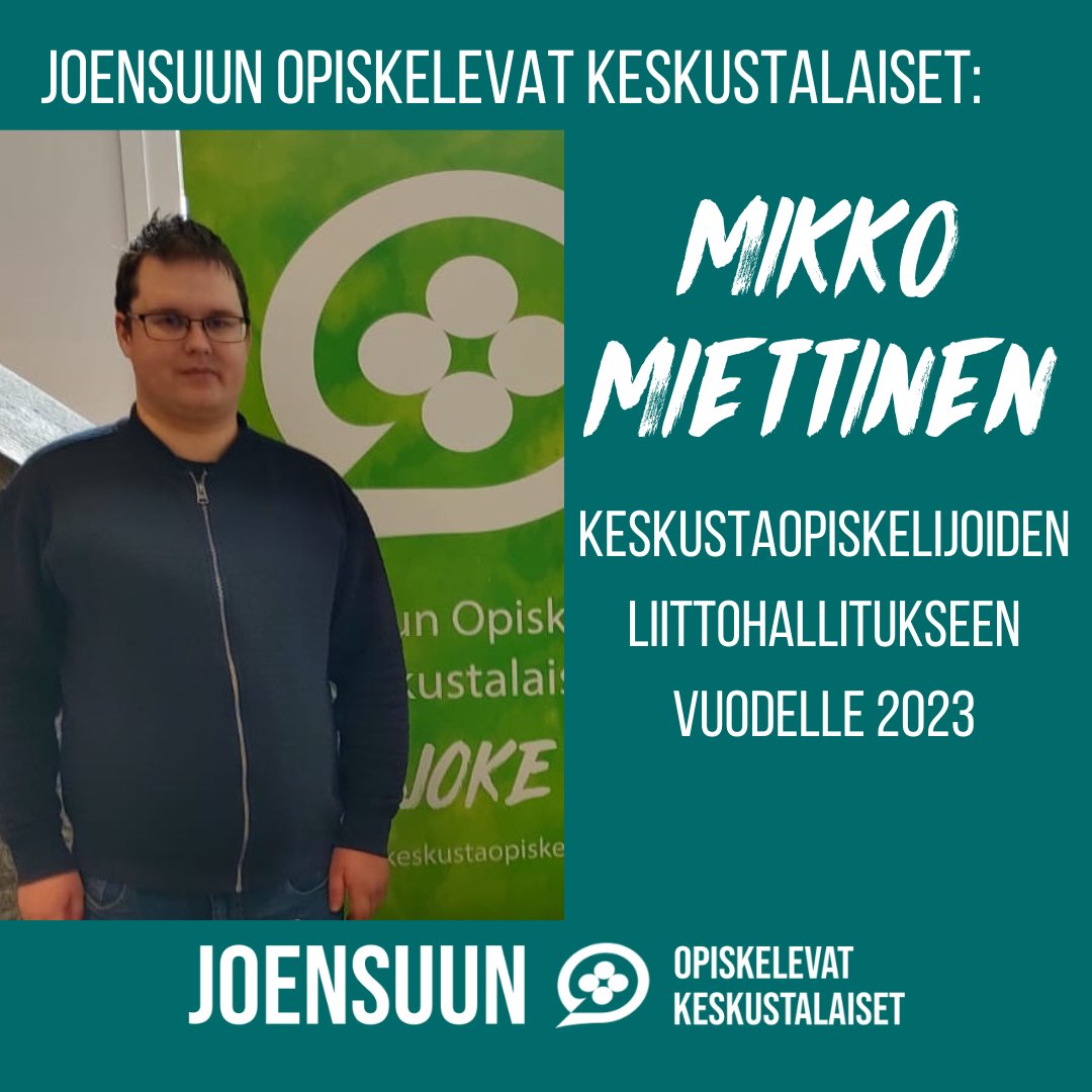 Joensuun Opiskelevat Keskustalaiset esittää Mikko Miettistä <a href="/KOLry/">Keskustaopiskelijat</a> liittohallitukseen vuodelle 2023. 24-vuotias Miettinen opiskelee matematiikkaa Itä-Suomen yliopistossa ja toimii tällä hetkellä JOKEn puheenjohtajana.