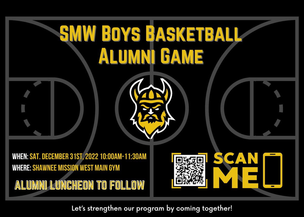 SMWBasketball's tweet photo. First of 2 big announcements happening this season!

We will be hosting an Alumni game on New Years Eve! Make sure you sign up, spread the word &amp; break out the old basketball shoes!

Hope we see a lot of Vikings coming back!

#TheWestWay https://t.co/O4NIrj62bV