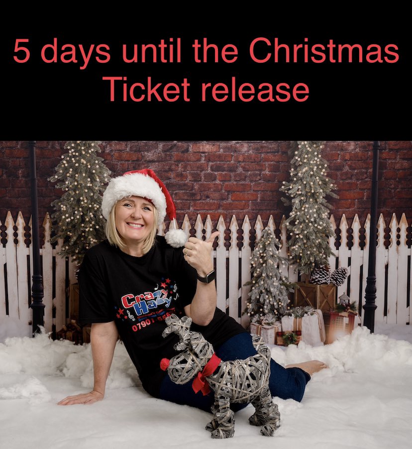 Well everyone the 5 day count down begins today 🎉🎅🏻🎄

From Saturday 5th November the Children’s Christmas Party tickets get released, I thought I would make use of the celebration fireworks that day 😂

Keep your eye on my website crazyhazy.co.uk/tickets