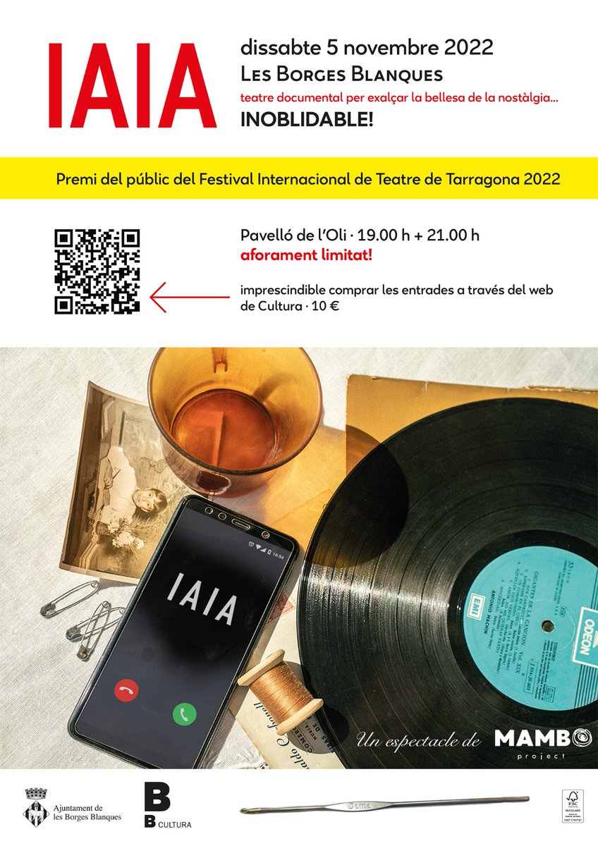 AjBorgesBlanque's tweet photo. IAIA, un espectacle de Mambo Project
📆 5 de Novembre
📍Pavelló de l’Oli ·
⌚19.00 h (primer passi) + 21.00 h (segon passi)
Aforament limitat!
🎟 entrades a https://t.co/IVgXfIhh4T
__
#BorgesCultura #borgesculturamemòriapatrimoni #lesborgesblanques
#Mamboproject https://t.co/b976wj4CxK