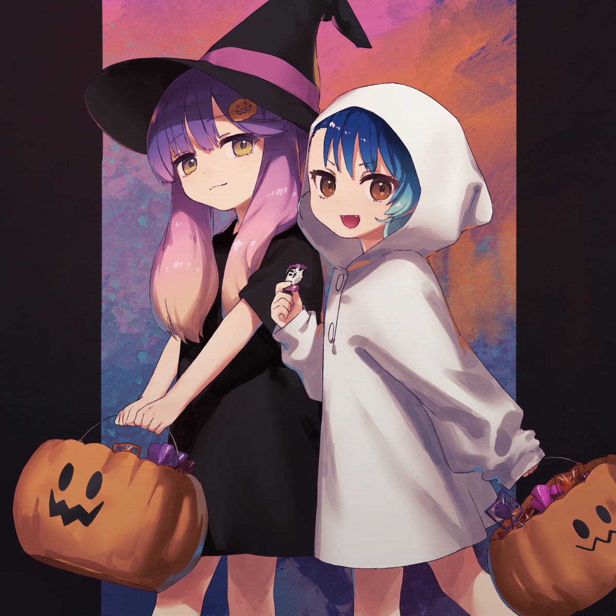 tsushima (kancolle) multiple girls 2girls hat witch hat purple hair blue hair short hair  illustration images