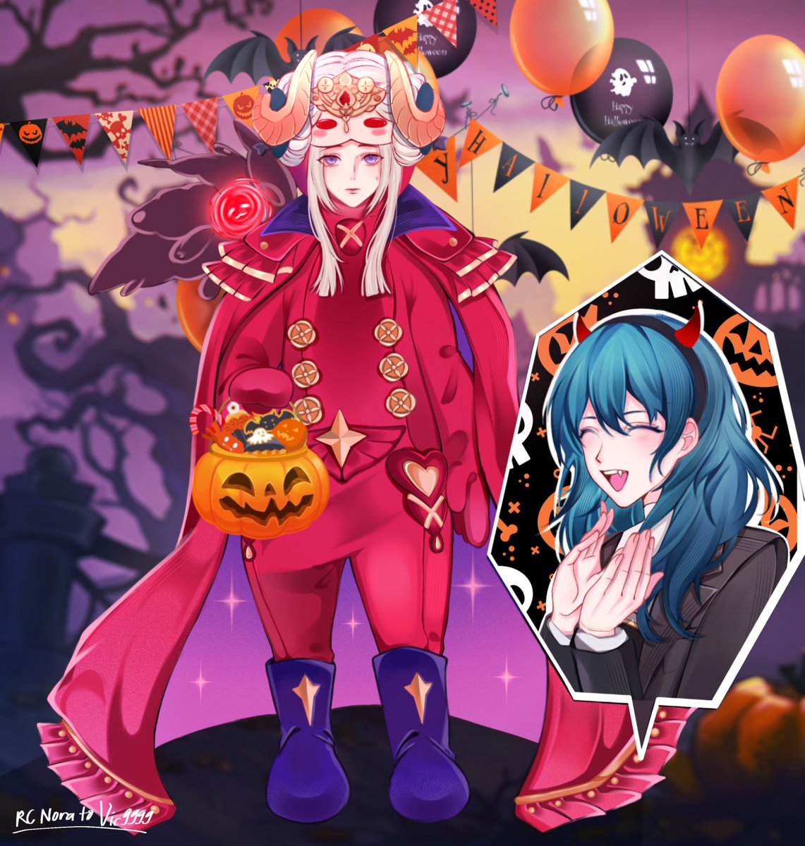 Halloween day with Byleth. Commission by Krc Nora.
Artist's info: facebook.com/profile.php?id…
#FireEmblemThreeHouses  #edelgard  #FireEmblem #Byleth #Edeleth