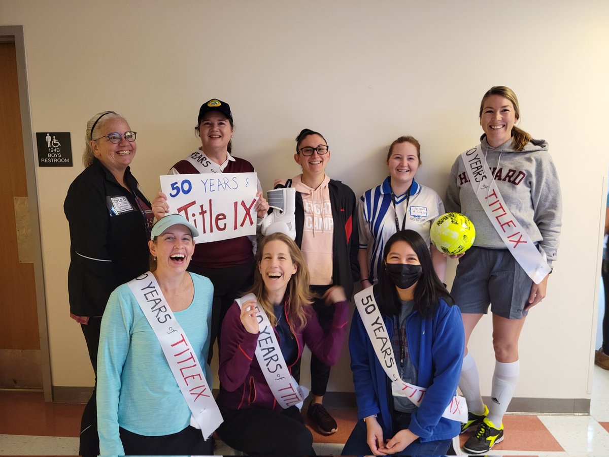 LexingtonHSHist's tweet photo. The ladies of the Lexington High School history department are celebrating 50 years of Title IX as this year's Halloween costume theme! https://t.co/MPR7VKvVX0