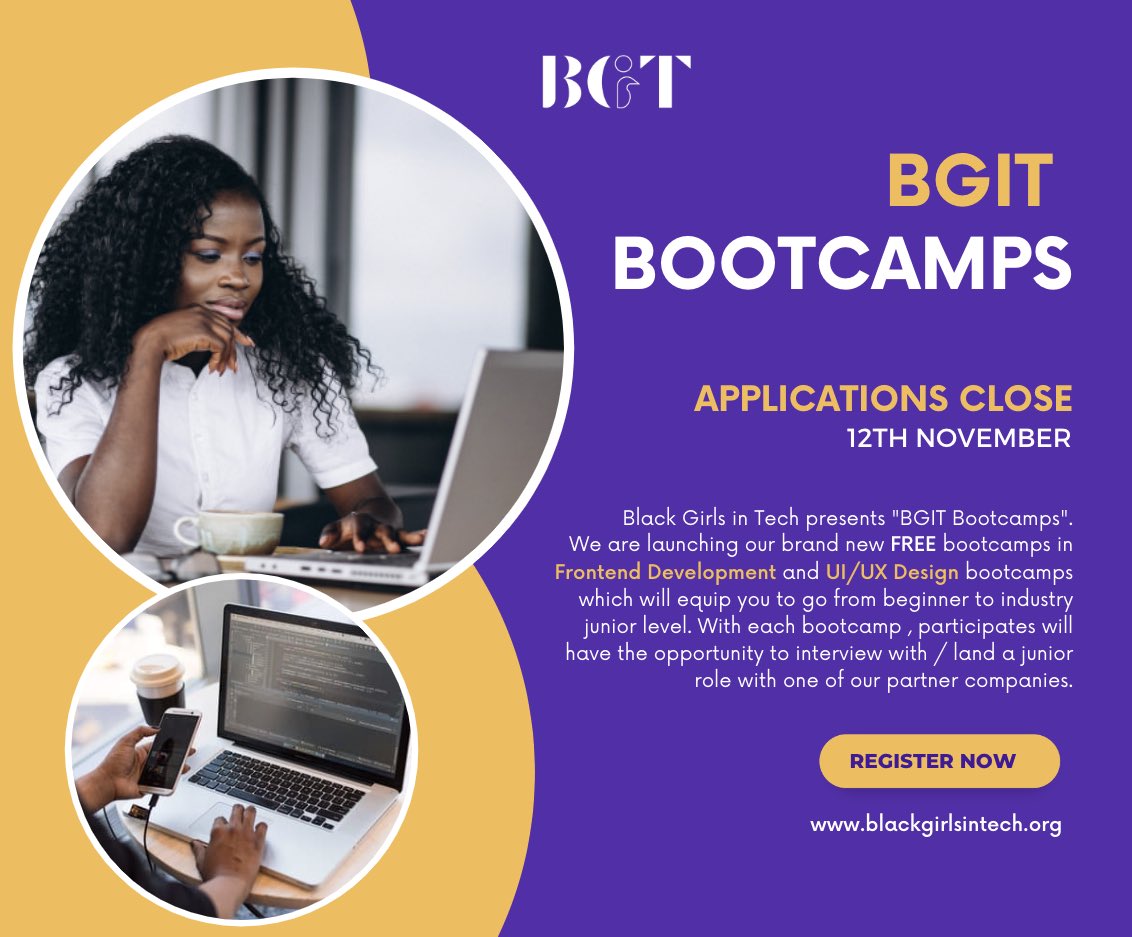 We are launching two FREE bootcamps in Frontend Development and UI/UX Design bootcamps which will equip you to go from beginner ->junior level . Participants will have the opportunity to interview with/land a role with one of our partner companies.

Apply on our website!!