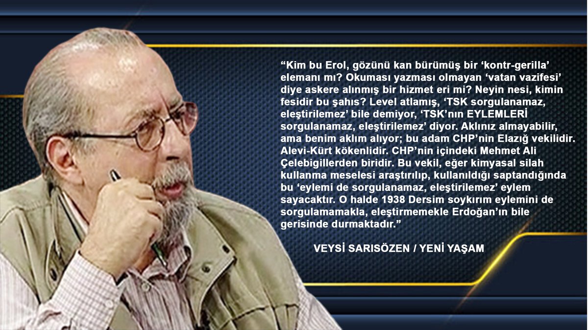 🟥 Kimyasal zehir kullanılmışsa suçlu emri veren iktidardır! 🟥 Veysi @sarisozen1 yazdı... 🟥 'Gürsel Erol CHP’nin Elazığ vekilidir. Alevi-Kürt kökenlidir. CHP’nin içindeki Mehmet Ali Çelebigillerden biridir.' 👇👇👇 youtu.be/2h3cV9ZlaZQ