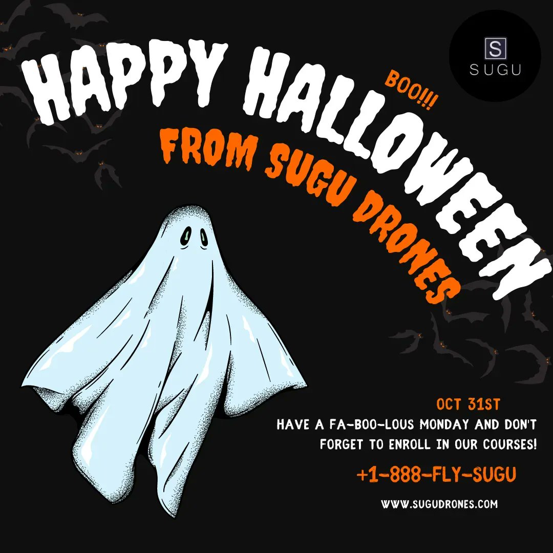Suguworld's tweet photo. 𝙃𝘼𝙋𝙋𝙔 𝙃𝘼𝙇𝙇𝙊𝙒𝙀𝙀𝙉 𝙎𝙐𝙂𝙐 𝘿𝙍𝙊𝙉𝙀 𝙋𝙄𝙇𝙊𝙏𝙎!

Enjoy the last day of the month of October and make sure to enroll in courses! Get a  $99 discount as our trick 'or treat to you guys! 

https://t.co/ISf6090hlb
1-888-FLY-SUGU
#HappyHalloween #sugudrones https://t.co/SCvq0OcSSD