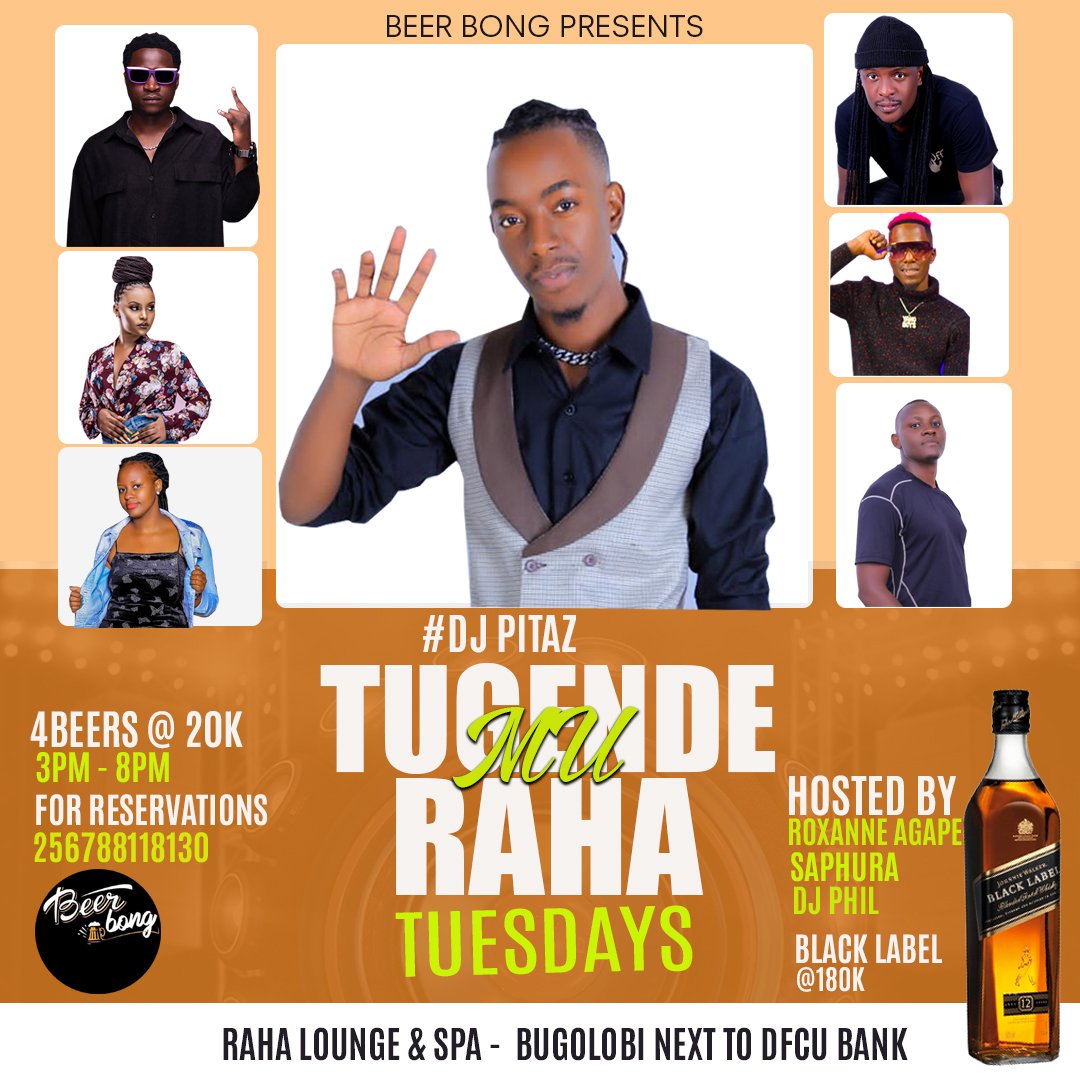 Here to introduce to you a brand new night #TugendeMuRaha @rahalounge #bugolobi next to DFCU bank!
Many acts on the night <a href="/selectajeff/">SELECTA JEFF</a> @djphil256 @roxanneagape <a href="/Dj_Pitaz/">Da mos wanted entertainer</a> <a href="/mcbryp/">Bry p official</a> and many more!

Simply come catch a discount on all local beers (4 <a href="/20k/">kate</a>) 3pm-8pm