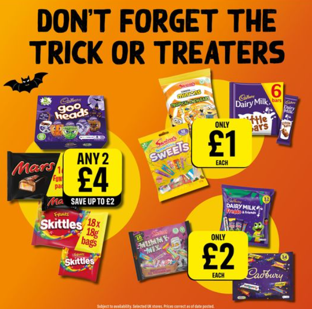 AlexandraRetail's tweet photo. 🎃 HALLOWEEN ALERT 🎃

Don't forget to grab the @FoodWarehouse bargain prices on sweets for tonight's trick-or-treaters!

#Sweets #Cadbury #Halloween https://t.co/x4a7eWeT5g