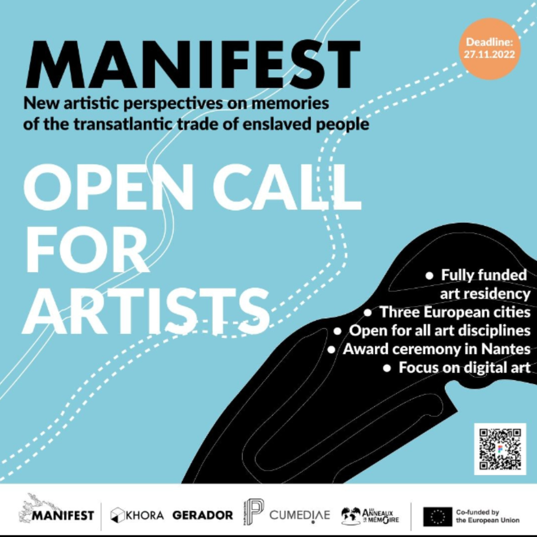 EUCreativa_ES's tweet photo. 📢Convocatoria abierta para residencia artística transnacional del proyecto @manifesteu, beneficiario de @europe_creative.
Temática: reimaginar el comercio transatlántico de personas esclavizadas.
📅 Hasta el 27/11
https://t.co/ryhdkhmi3W
#ManifestEU https://t.co/cMgYB4eWma