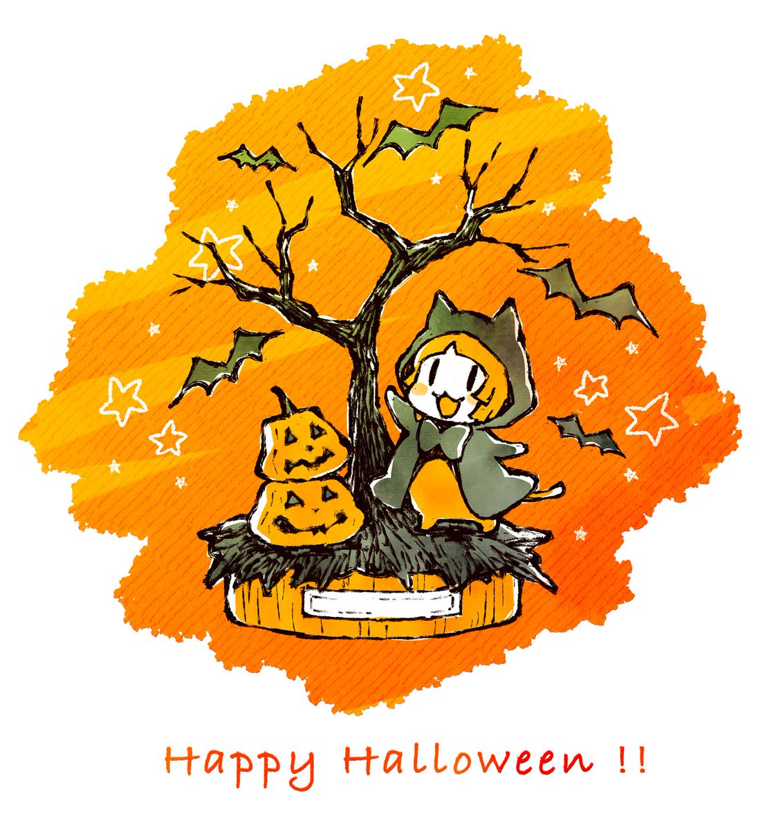 「黒猫フードとカボチャのヴィネットHappy Halloween !!#Hallo」|mizuのイラスト