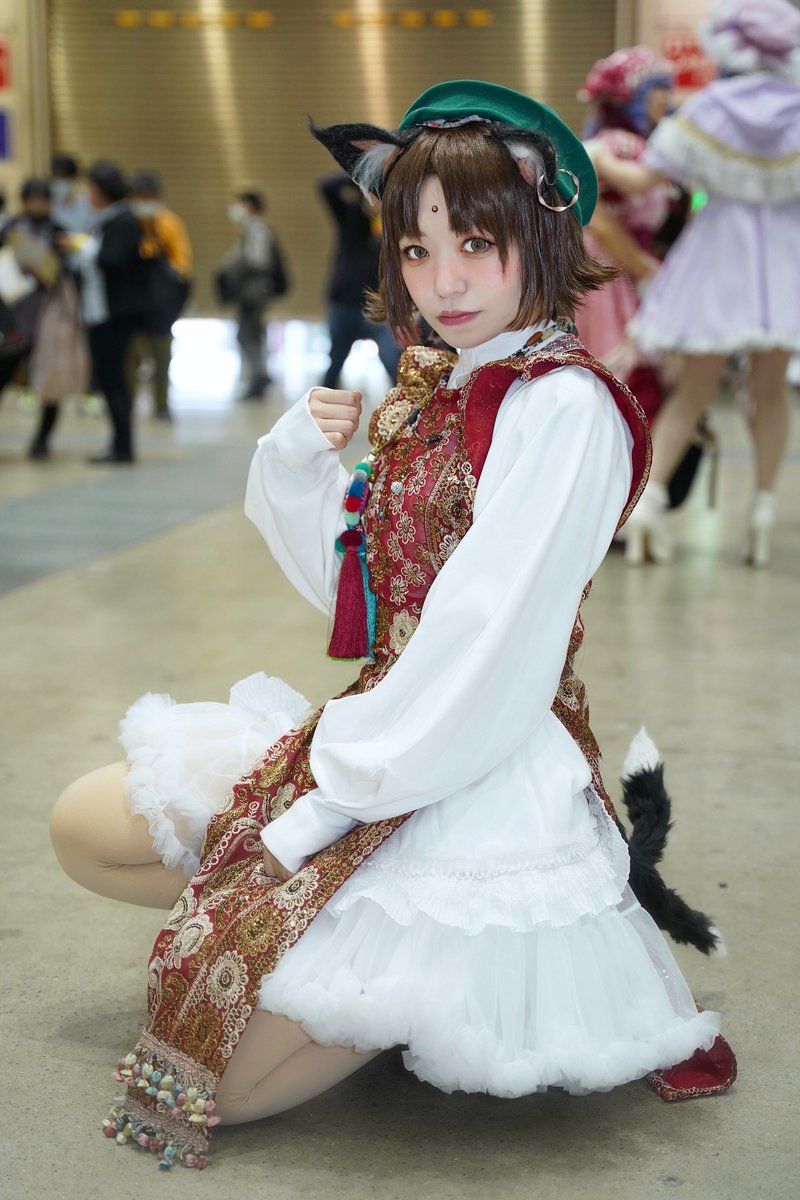 東方Project 橙 コスプレ 衣装＋猫耳＆尻尾セット＋ウィッグ（素人