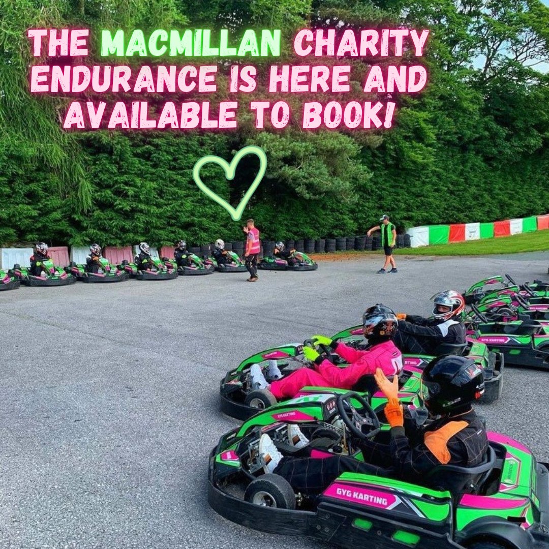 😍SPACES ARE FILLING FAST FOR OUR MACMILLAN CHARITY ENDURANCE!!😍 BOOK NOW WHILST YOU STILL CAN! 
£10 per person goes to Macmillan cancer support, so let's get cracking!! 
BOOK YOUR TEAM OF 2 NOW VIA OUR WEBSITE! gygkarting.com