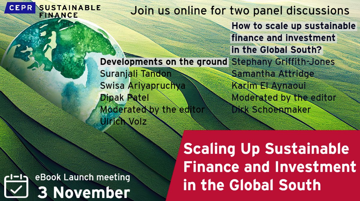 Scaling Up Sustainable Finance and Investment in the Global South 📌3 Nov at 12:00 GMT Launch of the new eBook by the Sustainable Finance RPN edited by @SchoenmakerDirk @RSMErasmus & @UliVolz @CSF_SOAS More & register➡️ow.ly/TlvZ50LogBM #SustainableFinance #GlobalSouth