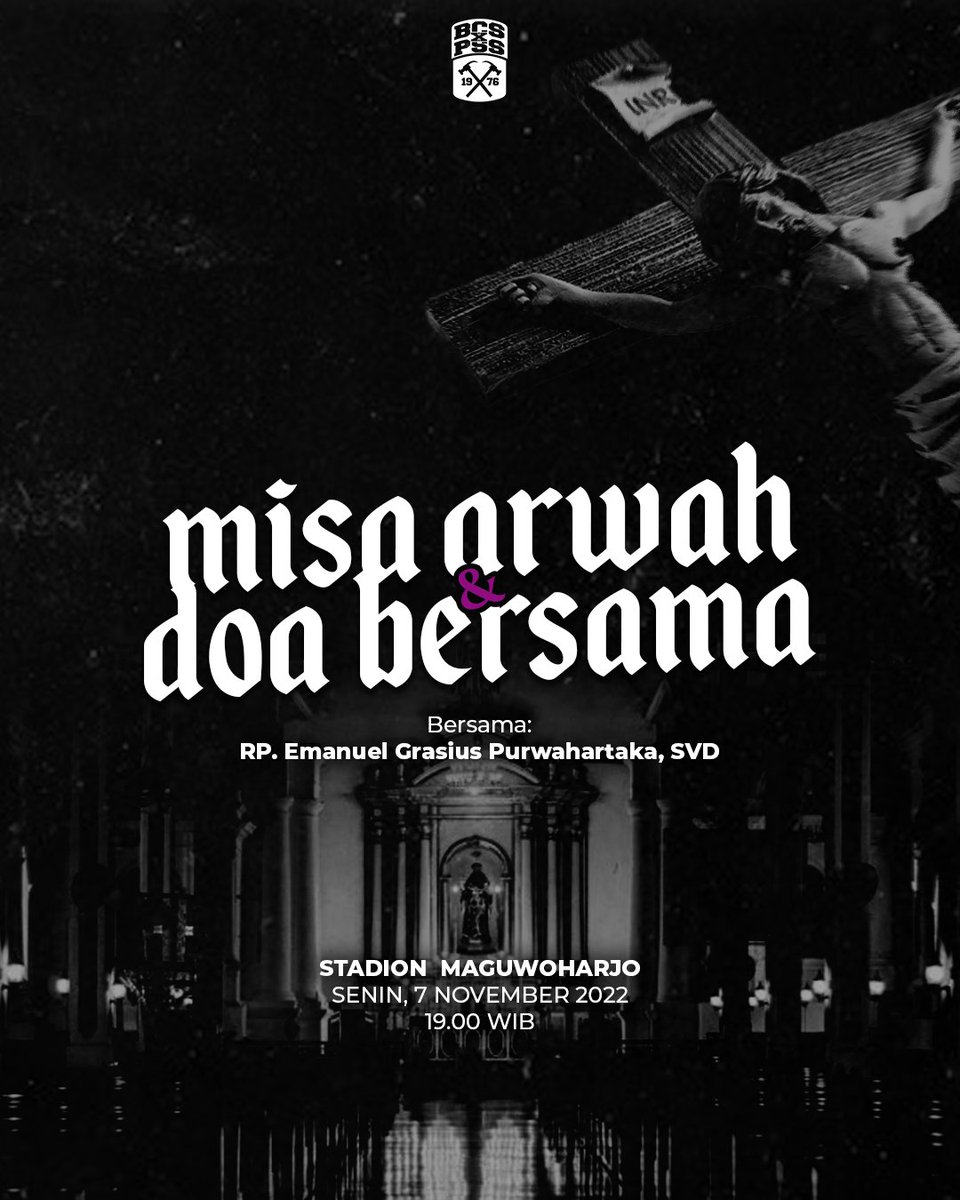 Misa Arwah dan Doa Bersama pekan depan di Stadion Maguwoharjo. Akan ada pemberkatan bunga, bagi yang hendak membawa dipersilakan dan mohon diberi nama agar tidak tertukar.

Siapkan kolekte terbaikmu.