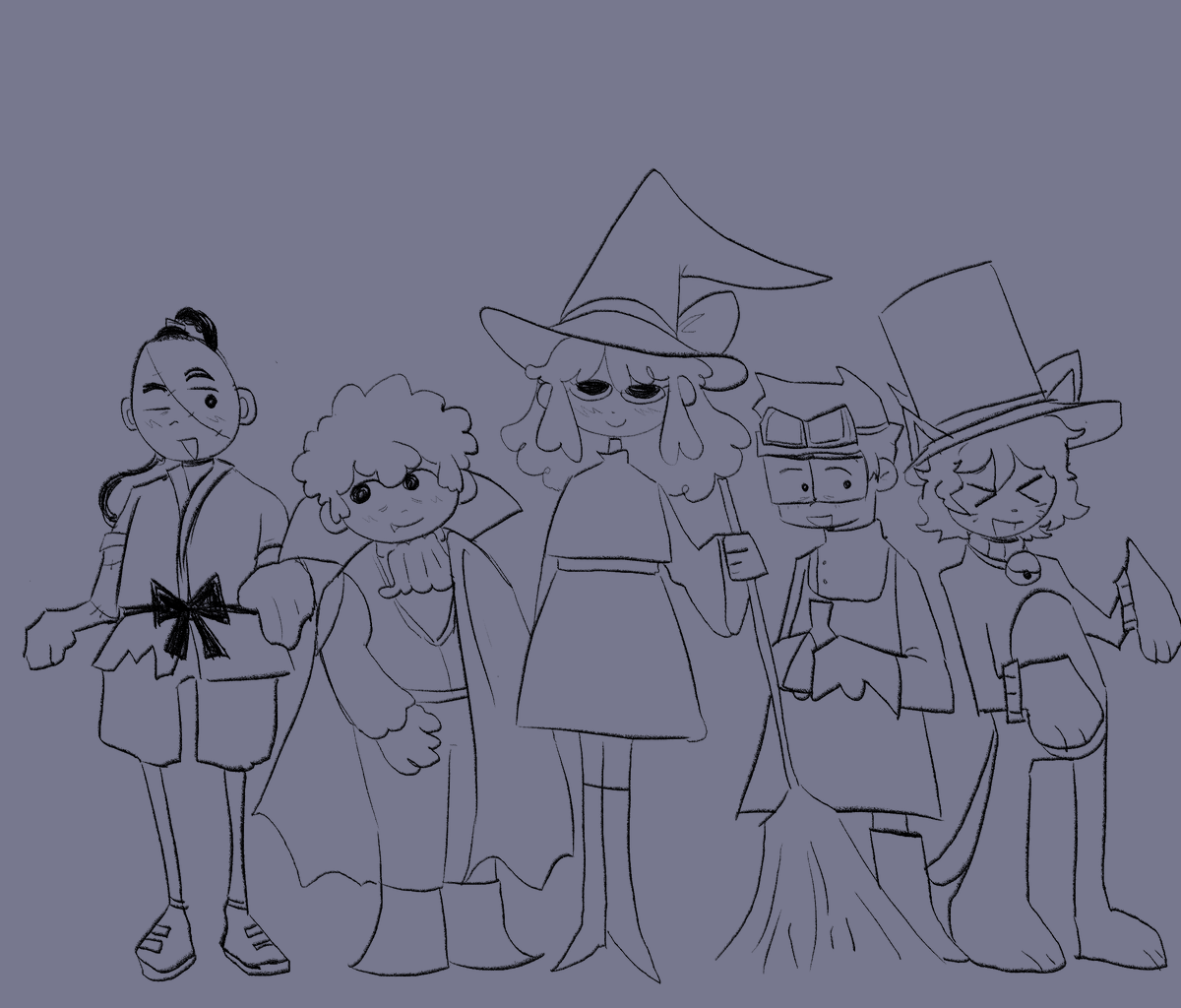 juscrow's tweet photo. Earthbound cast w/ halloween costumes doodles https://t.co/rbYjtp4Lf7