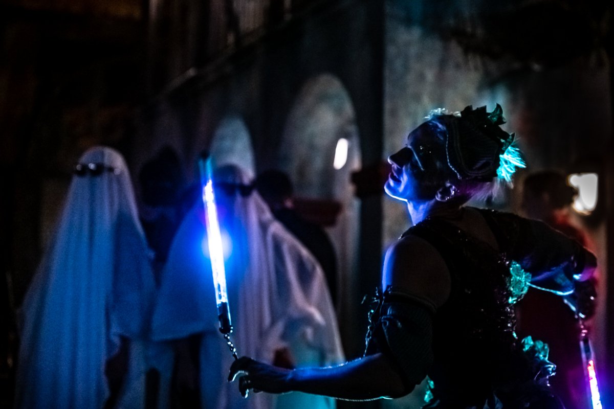 Guests don fancy dress attend a Halloween party at Wake the Tiger Amazement Park in Bristol, October 28 2022 @SWNS @WeArePlaster @WakeTheTiger_