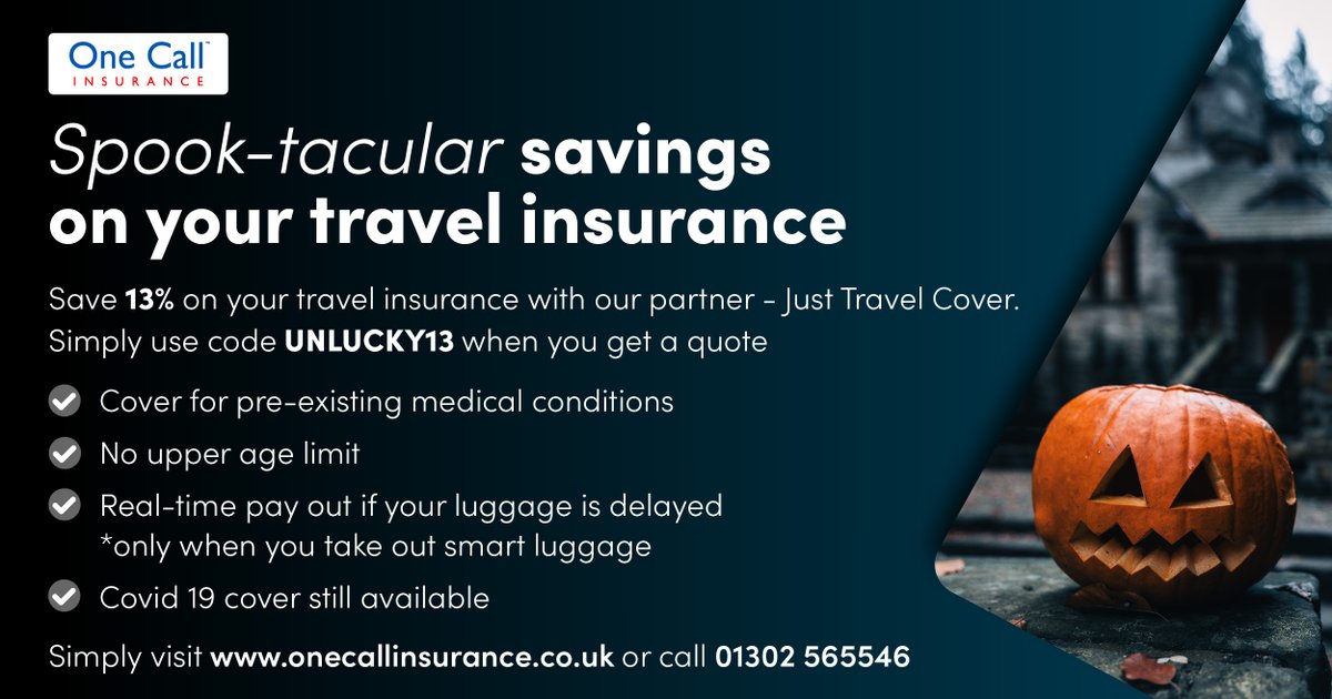 Happy #Halloween! 🎃 Today is the last day for you to bag a spook-tacular 13% saving on your travel insurance, using discount code UNLUCKY13 at checkout 👉👉 bit.ly/3T6GEbf Be quick! This treat won't last for much longer (expires midnight tonight)