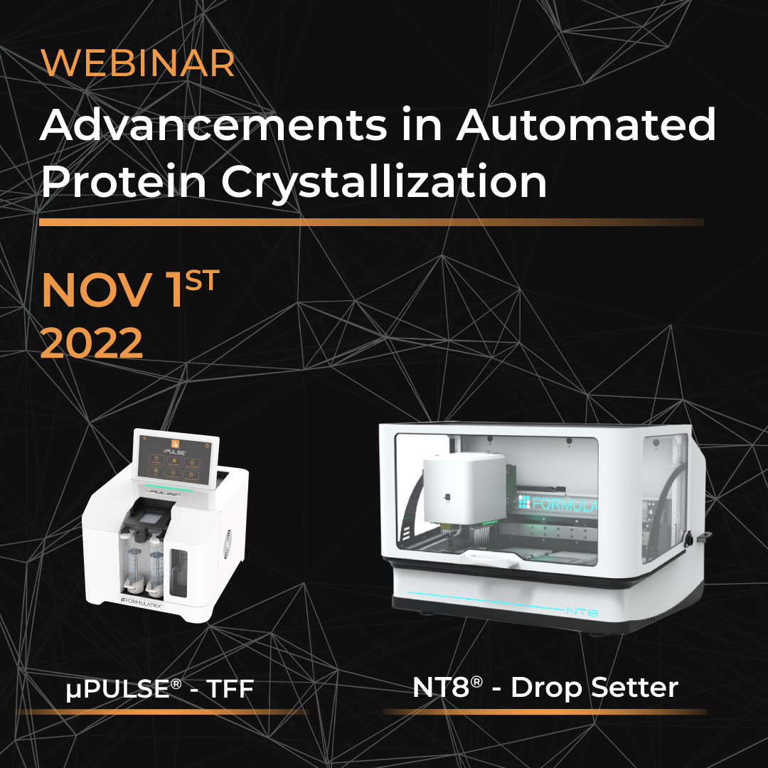 formulatrix's tweet image. Come and join us tomorrow for our webinar Advancements in Automated Protein Crystallization.

Date: November 1st, 2022

Register Now: hubs.ly/Q01q_-vt0

#NT8 #µPULSE #ProteinCrystallization #LabAutomation #Webinar #FORMULATRIX