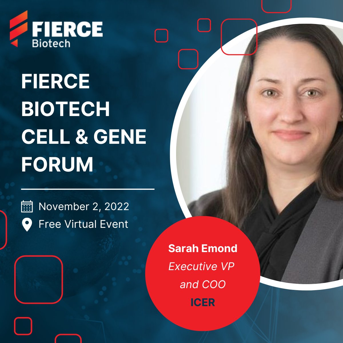 icer_review's tweet photo. Our EVP & COO @sarahkemond is participating in a panel for the Fierce Biotech Cell & Gene Forum! To learn more about the Fierce Biotech Cell & Gene Forum, visit: https://t.co/LN1qZvlPKT
#cellandgene #genetherapy #fairpricing #fairaccess #FierceCellandGeneForum #FierceBiotech https://t.co/whkw07TfHC