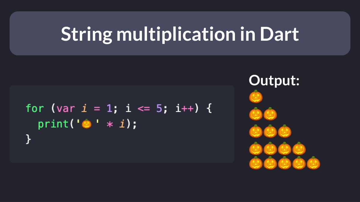 biz84's tweet photo. Did you know?

Dart supports string multiplication. 🎃

Very useful when you want to check if long strings are rendered correctly in your Flutter layouts. 👍 https://t.co/1QbqeNaJ4i