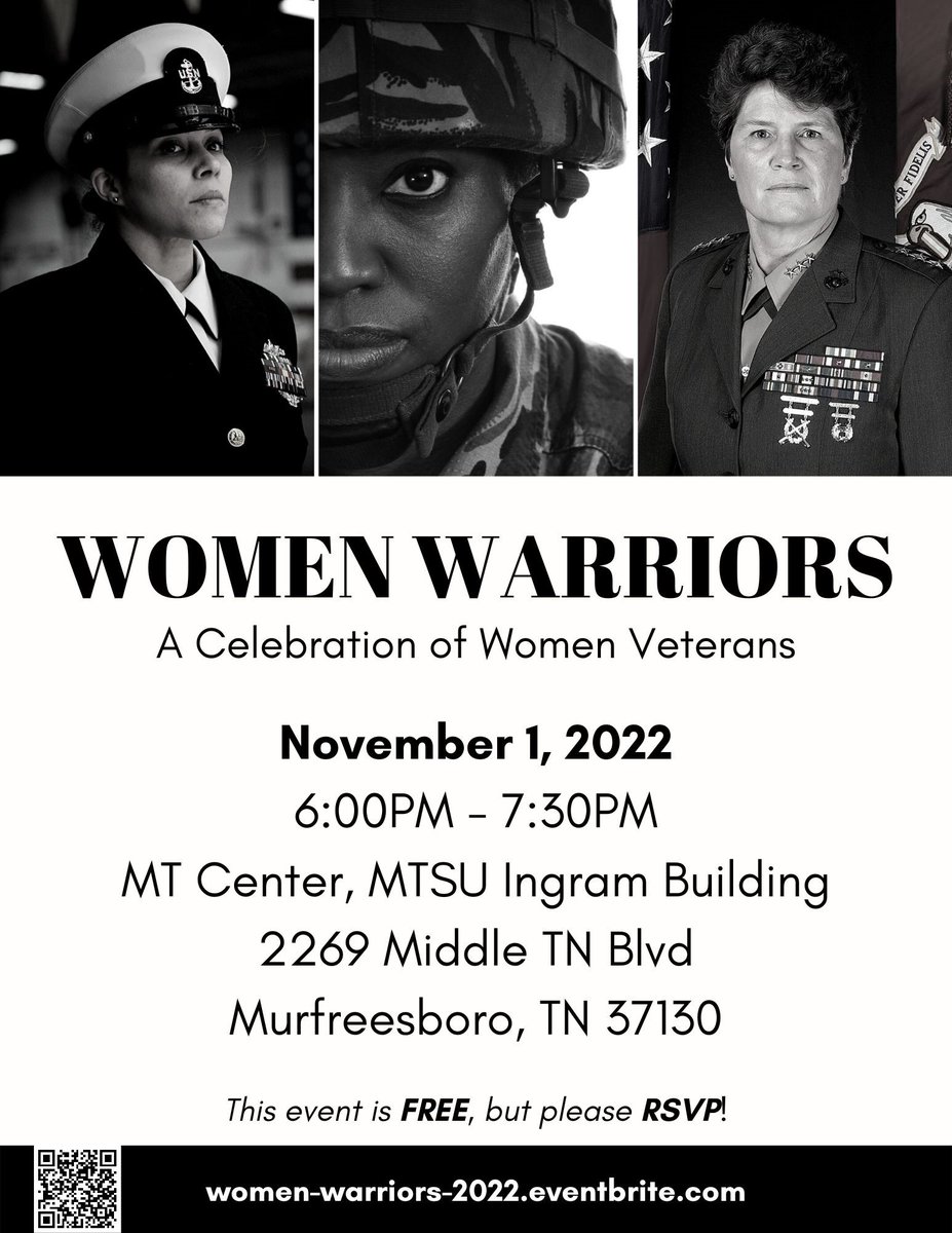 The Women Warriors event will be held to honor local women veterans on Tuesday, Nov. 1 from 6:00 p.m. to 7:30 p.m. at the MT Center. Any woman veteran is welcome to attend the event and will be eligible for door prizes!