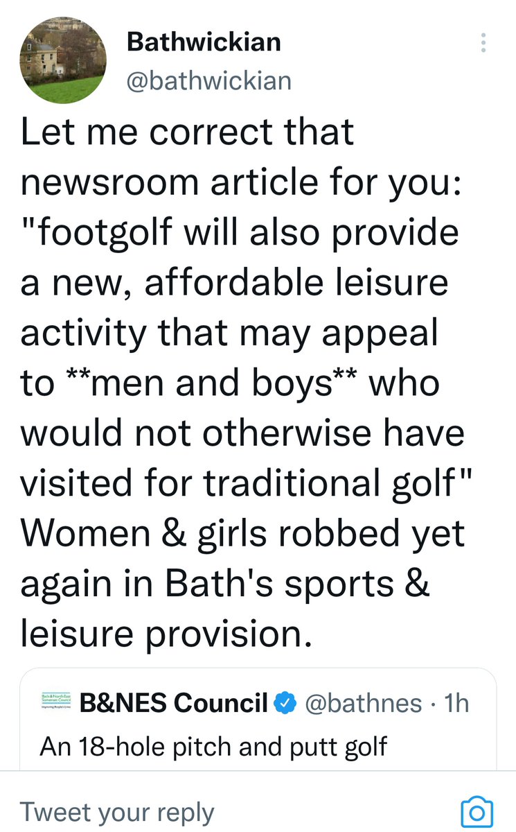 Disappointing and outdated view from <a href="/bathwickian/">Bathwickian</a>, who has blocked me so I can't reply directly. Football definitely isn't just for men and boys - see this summer: theguardian.com/football/2022/…