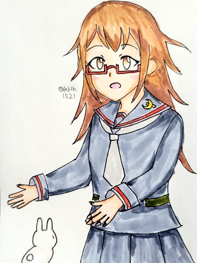 mochizuki (kancolle) 1girl school uniform glasses serafuku long hair brown hair skirt  illustration images