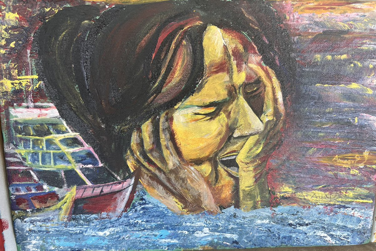 ASMSuzaUddin1's tweet photo. A very powerful painting drawn by a Rohingya community teaching artists with rohingya children #Rohingyaart #Children @ArtolutionOrg https://t.co/CbJ2hWSpnp