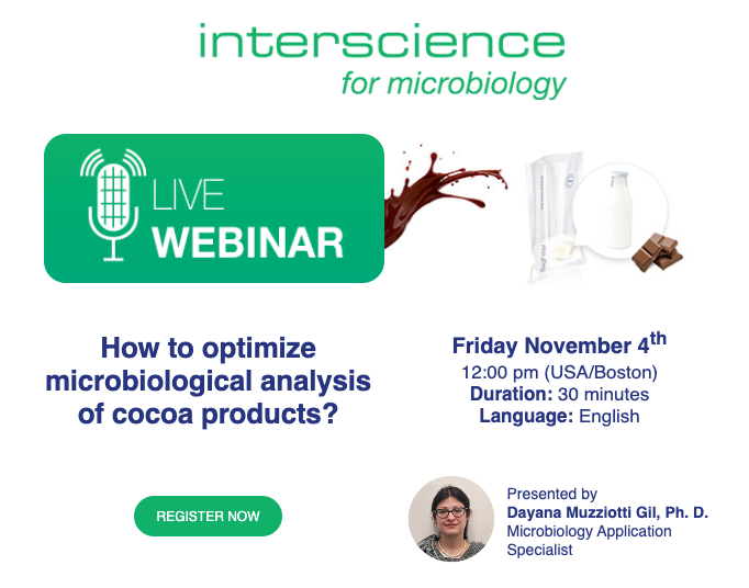 INTERSCIENCE_FR's tweet image. 👋 COCOA - CHOCOLATE ANALYSES

🙌 LIVE WEBINAR : Thursday October 27th

💬 How to optimize microbiological analysis of cocoa products?

-&amp;gt; Register here:👌
lnkd.in/ecaYK2MR

#Cocoa #Chocolate #Interscience #Analysis #Microbiology