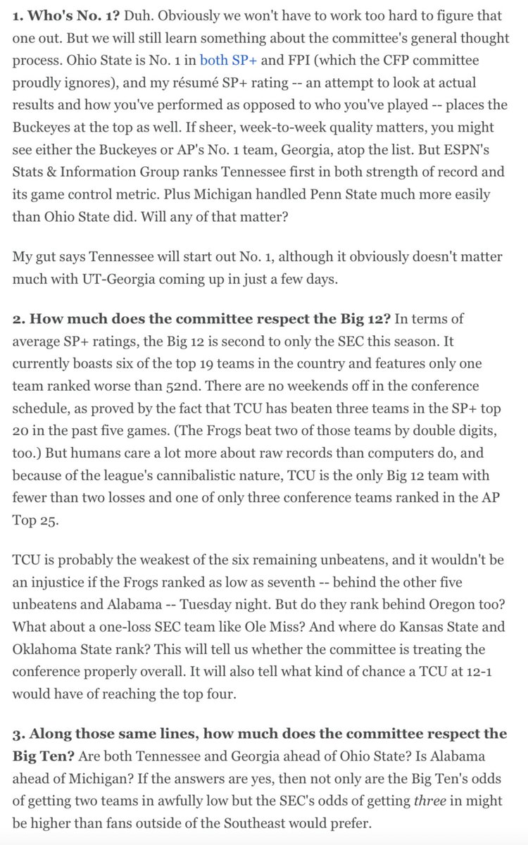 Initial CFP rankings are only worth so much considering the big games on the horizon, but I figure we'll learn at least a few nuggets about what's ahead. And if the committee disrespects the Big 12, then *so help me*... (Narrator: The Committee will disrespect the Big 12.)