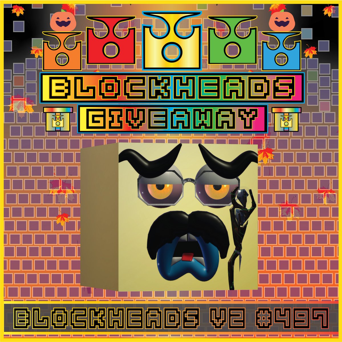 Happy Halloween #BlockHeadArmy!🎃

🚨GIVEAWAY ALERT🚨

📢1 participant will receive...
🟨BlockHeads V2 #497🟨

👍Just Like &amp; Retweet!🔁

⏰Winner will be announced in 24 Hours!🎁

Good Luck #BlockHeads!🎃🍀