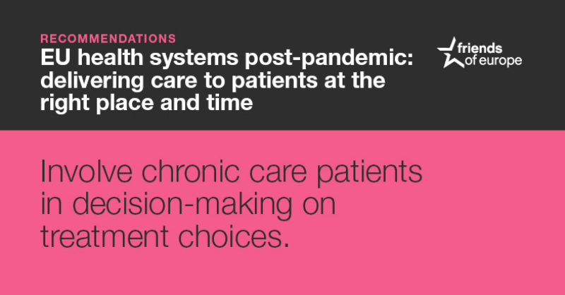 FriendsofEurope's tweet photo. How to modernise #HeathSystems?
Our report highlights key recommendations:
✅ Make the patient the point of care.
✅ Promote #IntegratedCare pathways through community and home-based care.
✅ Make the healthcare architecture #digital by default.
↪️ https://t.co/RGOv63ql2V