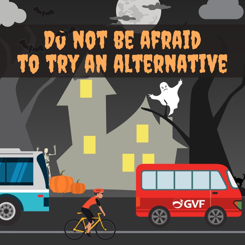 GVFTMA's tweet photo. #HappyHalloween! Don't let the spooky day scare you from trying an alternative way of commuting! #carpool #biking #walking #vanpooling #publictransit 🎃 👻🚌🚐🚲 More info -- https://t.co/LtCXNJBwWy #TrickOrTreat #wearetdm https://t.co/MOz0kcWXWZ