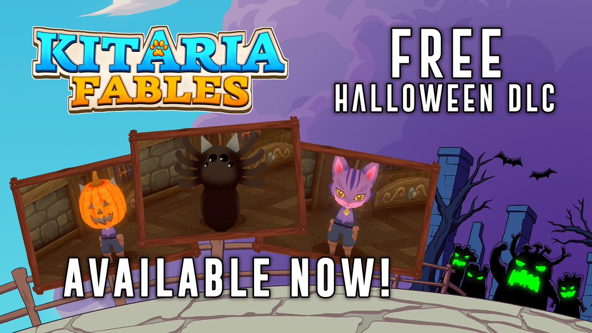 A paw emerges from the grave! 😼 We're releasing some FREE #KitariaFables DLC to celebrate Halloween, including 3 brand-new costumes. 🦇 Available now on Steam, Epic and Nintendo Europe, Xbox coming soon to PlayStation, GOG and Nintendo America.