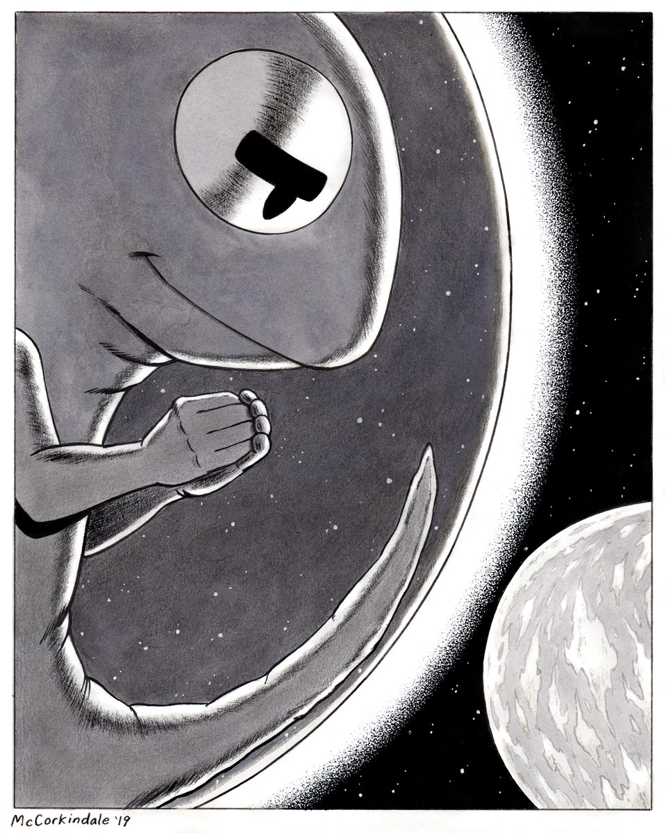 brucemccorkinda's tweet photo. A month of #Muptober flashbacks! Day 31, 2019: A Muppet version of 2001: A SPACE ODYSSEY featuring Kermit the Tadpole! Mixed media on 8.5 X 11" bristol board. #ArthouseMuppets https://t.co/o3nFeI0GmM