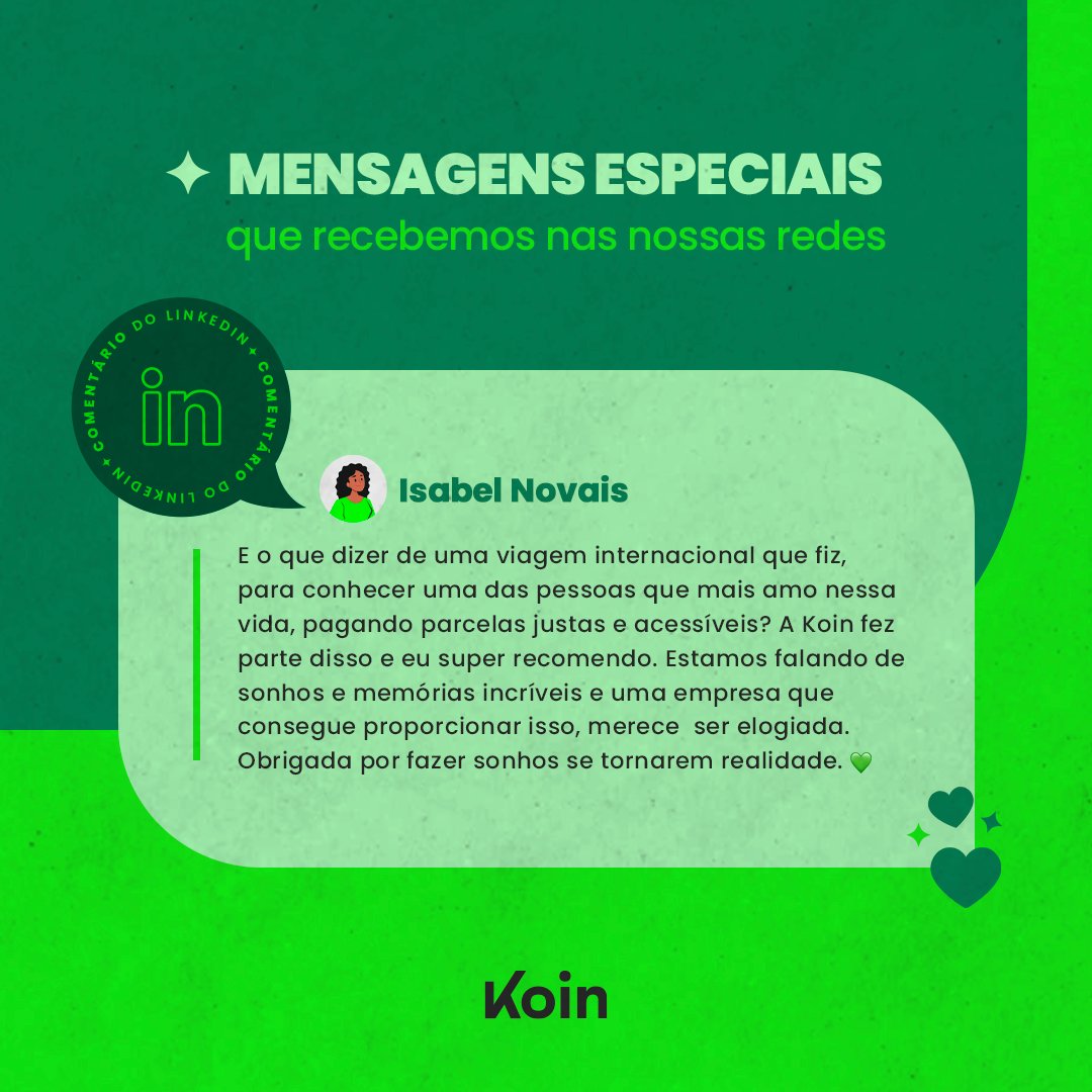 koin_br's tweet photo. É sempre lindo receber esses comentários nas nossas redes! 💚💚
Descubra onde comprar parcelado com a Koin no link da bio.
#Koin #AgoraPode #CompreAgoraPagueDepois https://t.co/ZXtXRTi3H8