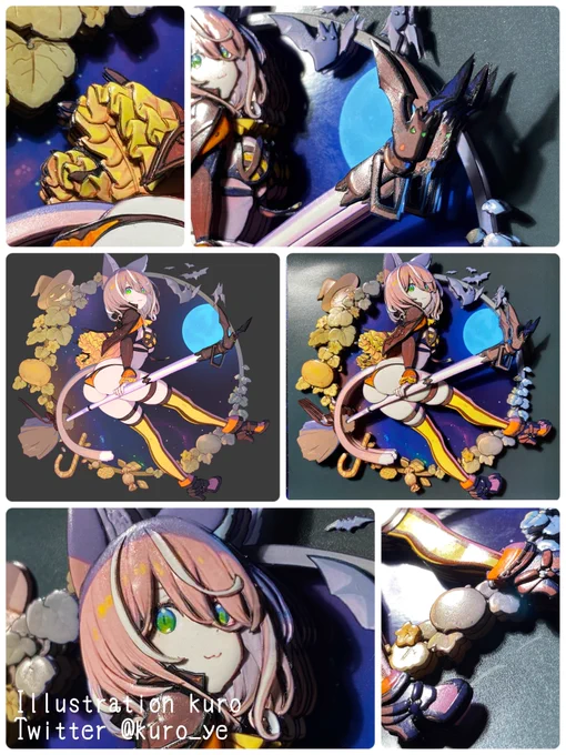 私のハロウィン作品はこれ!
kuroさんが描かれたOCハロウィンイラストのシャドーボックスです!

元絵と立体の違いや各部の作り込みを楽しんでいただきつつ、元となったイラストが気になったら画像に記載のIDまたは画像のタグからkuroさんのTwitterを見に行くと素敵なイラストがたくさん観れますよ! 