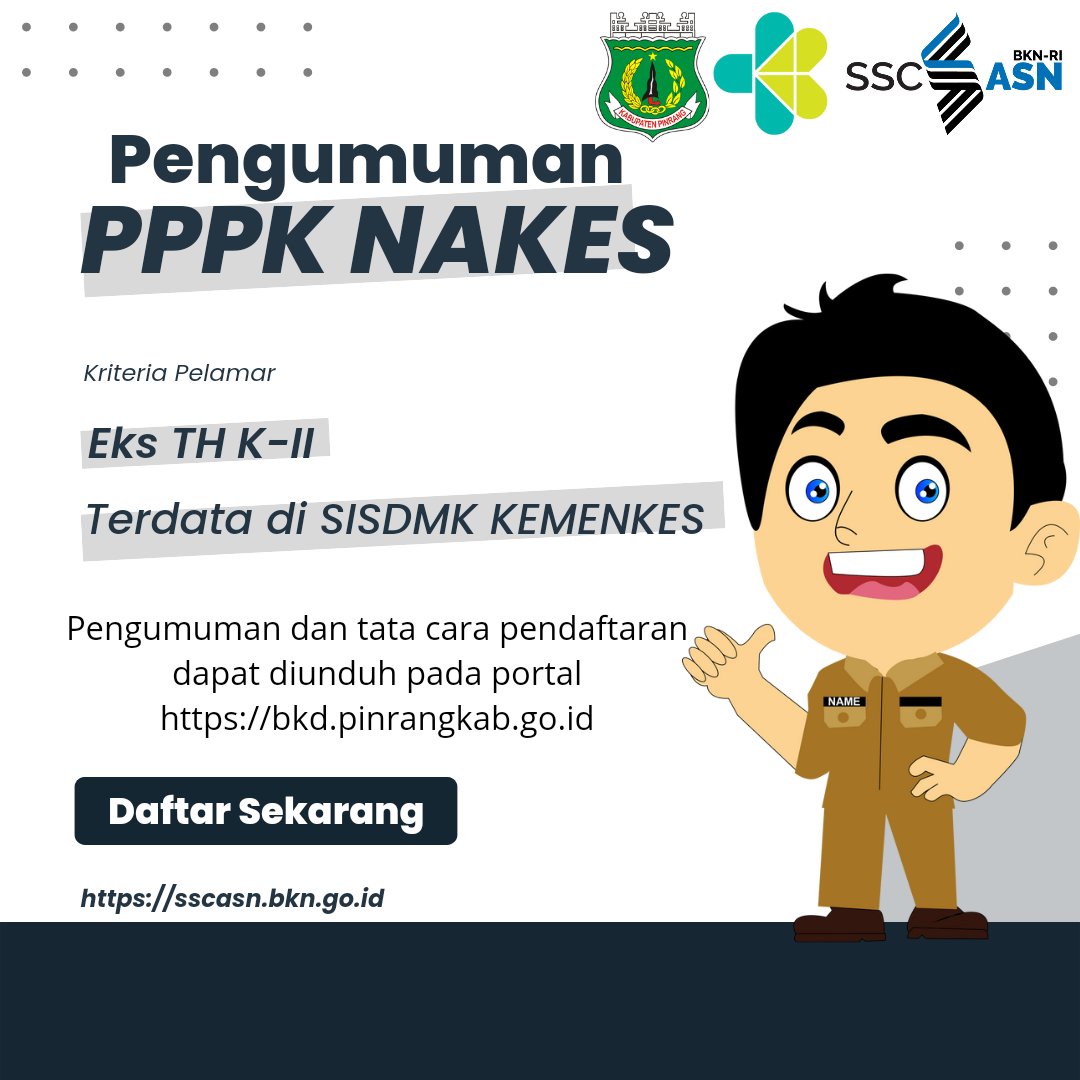 Penerimaan PPPK resmi dibuka. Informasi selanjutnya bisa dilihat di bkd.pinrangkab.go.id